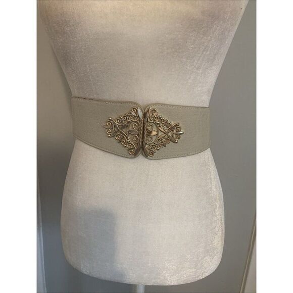 Womens Beige Gold Waist Belt Small Medium - Picture 1 of 6